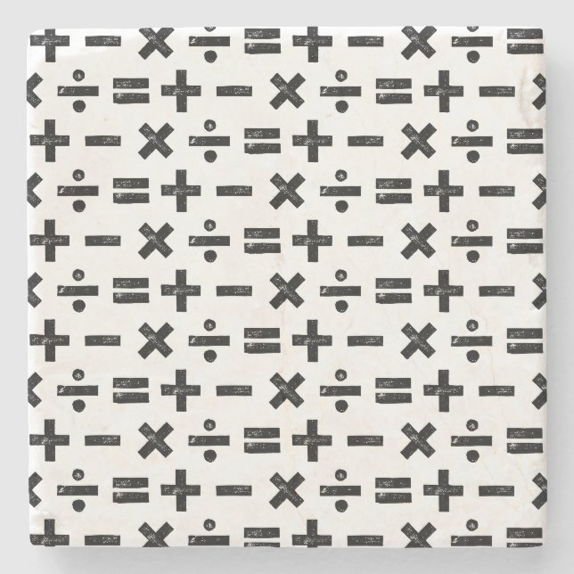 Black and White All Math Symbols Lino Cut Stone Coaster (Front)