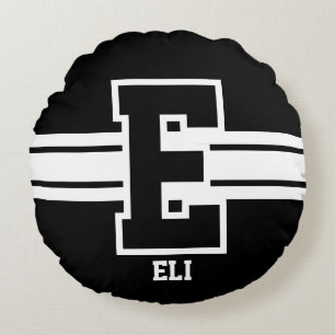 Black and White - All Sport Letters Round Pillow