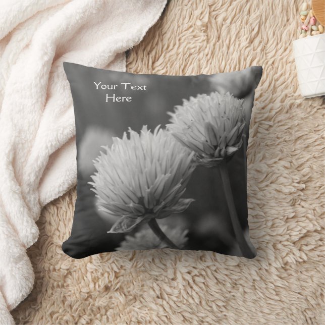 Black And White Allium Flowers Personalized Throw Pillow (Blanket)