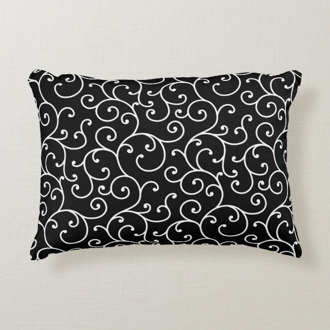 Black and White allover seamless scroll designpatt Accent Pillow (Front)