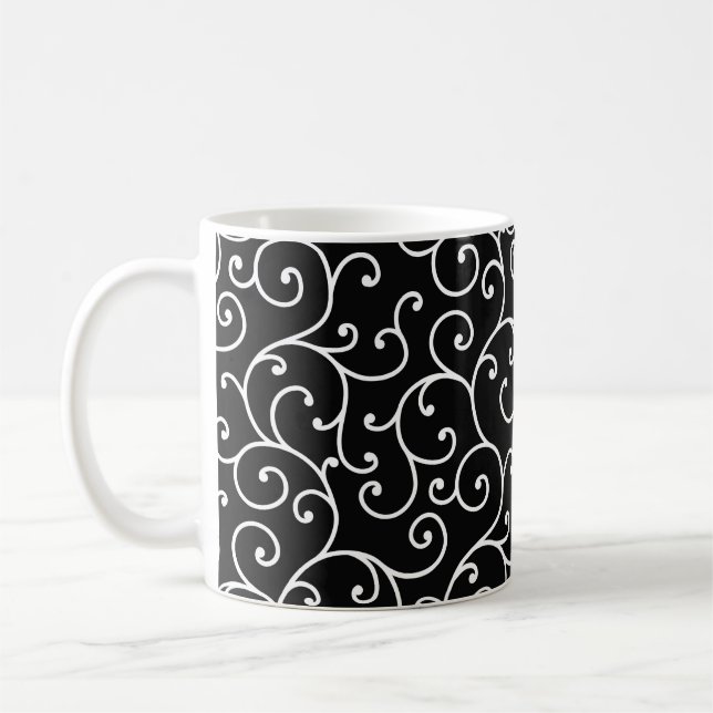 Black and White allover seamless scroll designpatt Coffee Mug (Left)