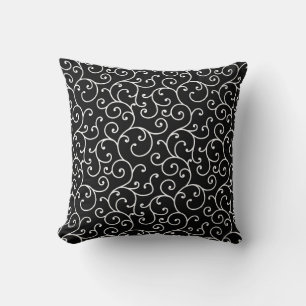 Black and White allover seamless scroll designpatt Throw Pillow