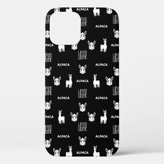 Black and White Alpaca iPhone 12 Cases by Wighar (Back)