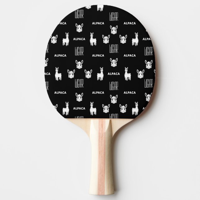Black and White Alpaca Ping Pong Paddle by Wighar (Front)