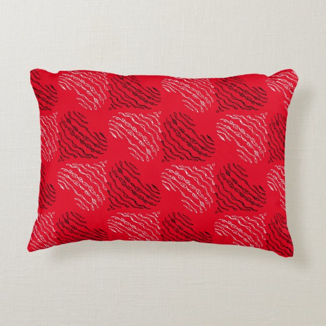 Black and White Alternating Heart Lines Accent Pillow (Back)