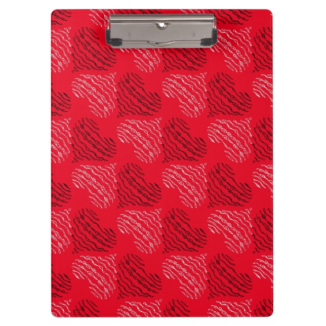 Black and White Alternating Heart Lines on Red Clipboard (Front)