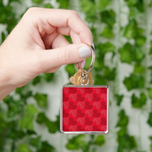 Black and White Alternating Heart Lines on Red Keychain