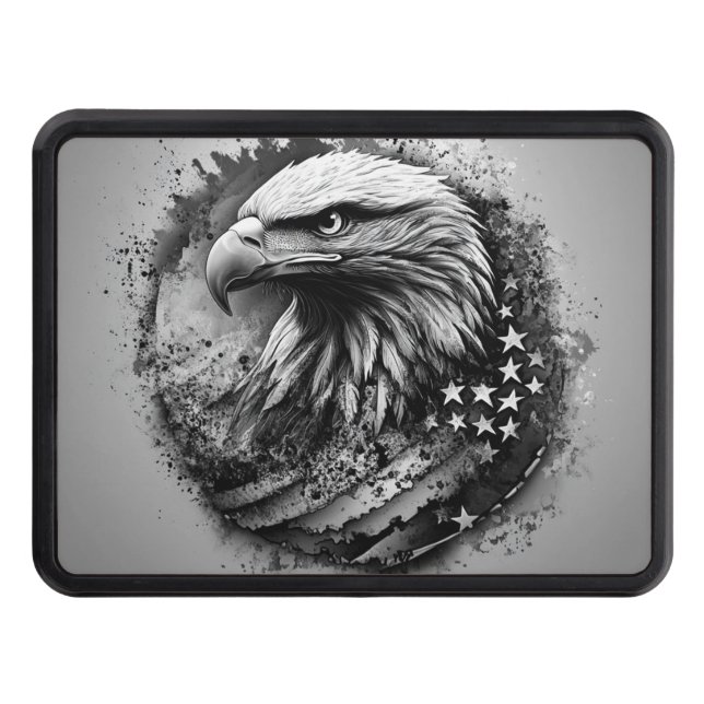 Black and white American flag bald eagle  Trailer Hitch Cover (Front)