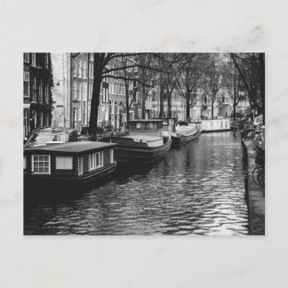 Black and White Amsterdam Canal Photograph Postcard
