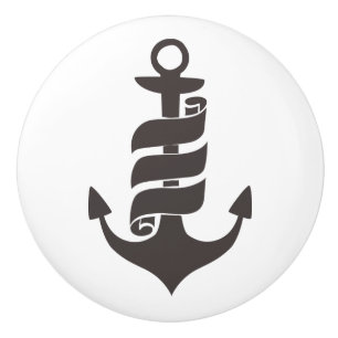 Black and White Anchor Design Ceramic Knob