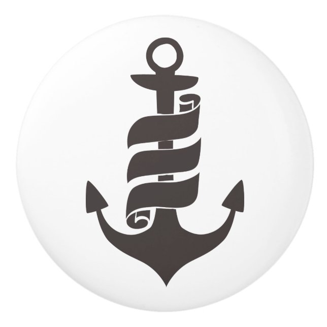 Black and White Anchor Design Ceramic Knob (Front)