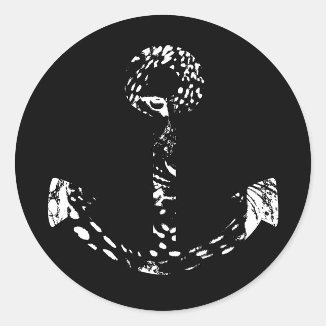 Black and white Anchor Fine Art 2 Classic Round Sticker (Front)