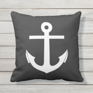 Black and White Anchor Nautical Throw Pillow