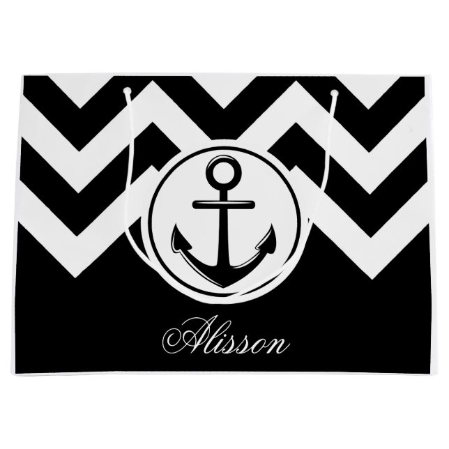 Black and White Anchor Pattern Large Gift Bag (Front)