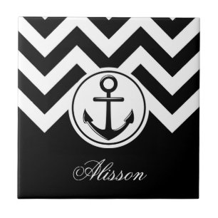 Black and White Anchor Pattern Tile