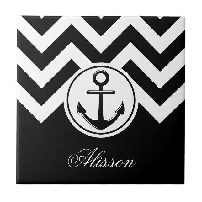 Black and White Anchor Pattern Tile (Front)