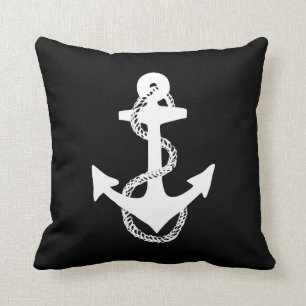 black and white ANCHOR + ROPE - two-sided Throw Pillow