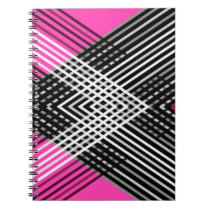 Black and white and grey intertwined stripes on a  notebook