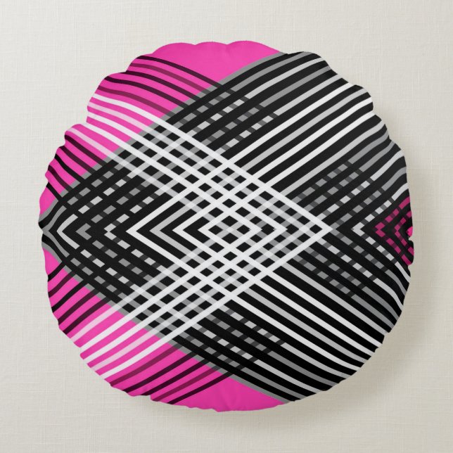 Black and white and grey intertwined stripes on a  round pillow (Front)