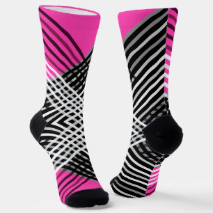 Black and white and grey intertwined stripes on a  socks