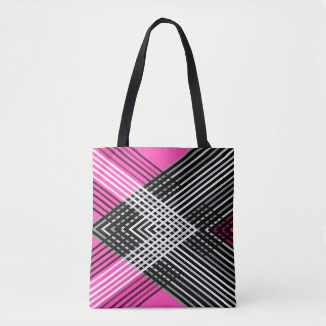 Black and white and grey intertwined stripes on a  tote bag (Front)