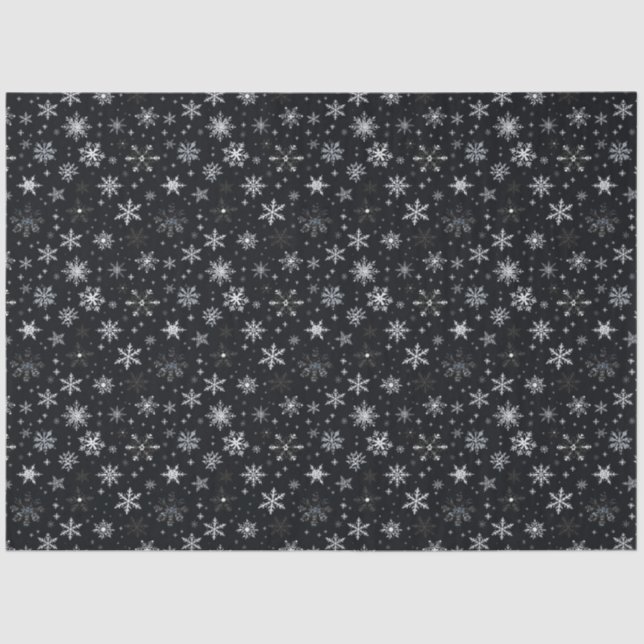Black and White and Silver Snowflakes Christmas Tissue Paper (Front)