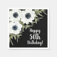Black and White Anemones Botanical Floral