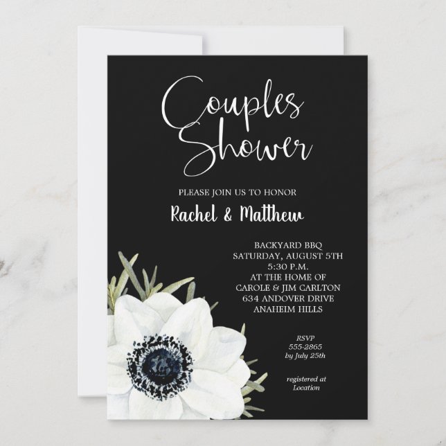 Black and White Anemones Bridal Shower Invites (Front)