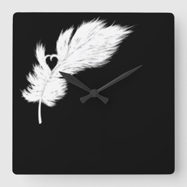 black and white angel heart feather clock (Front)