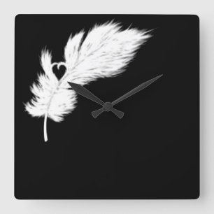 black and white angel heart feather clock