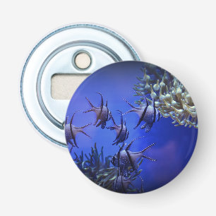 Black and White Angelfish in Deep Blue Sea Bottle Opener