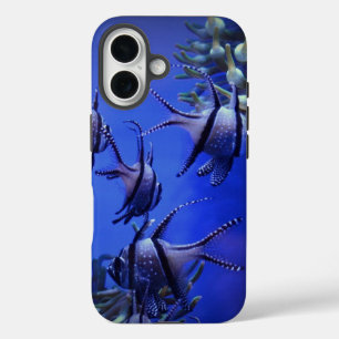 Black and White Angelfish in Deep Blue Sea iPhone 16 Case