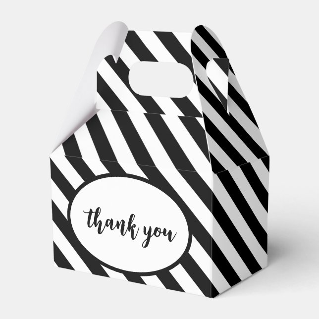 Black and White Angled Stripes Favor Box (Front Side)