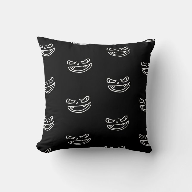Black and White Angry Jack O Lantern Halloween Throw Pillow (Front)
