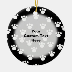Black and White Animal Paw Print Pattern. Ceramic Ornament