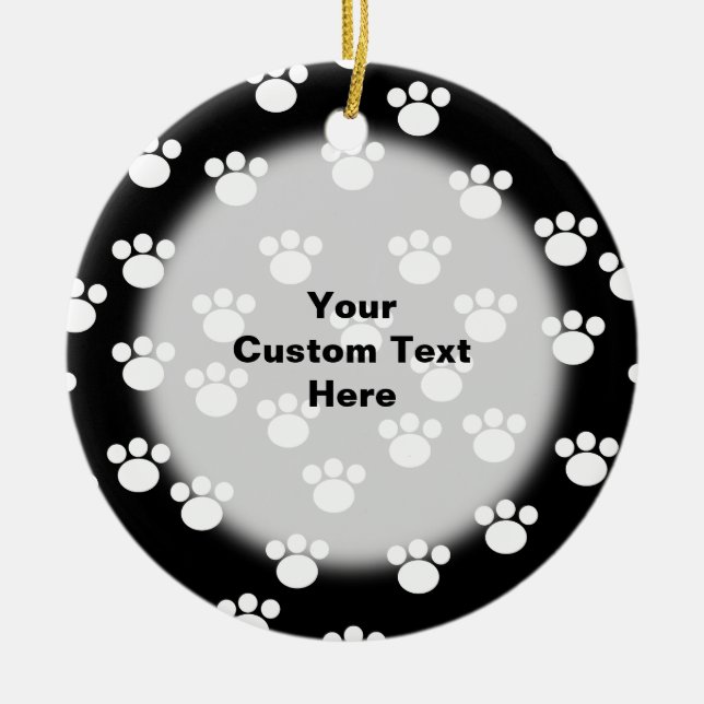 Black and White Animal Paw Print Pattern. Ceramic Ornament (Front)