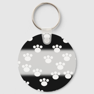Black and White Animal Paw Print Pattern. Keychain