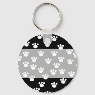Black and White Animal Paw Print Pattern. Keychain