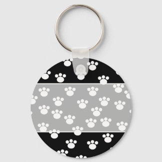 Black and White Animal Paw Print Pattern. Keychain