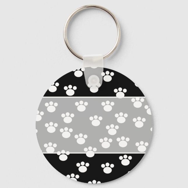 Black and White Animal Paw Print Pattern. Keychain (Front)