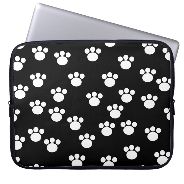 Black and White Animal Paw Print Pattern. Laptop Sleeve (Front)
