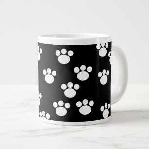Black and White Animal Paw Print Pattern. Large Coffee Mug