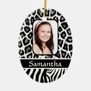 Black and white animal print ceramic ornament