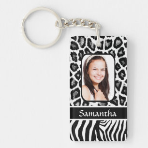 Black and white animal print keychain