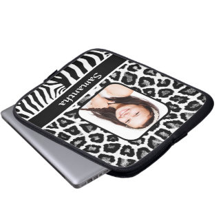 Black and white animal print laptop sleeve