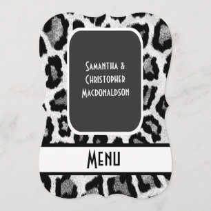 Black and white animal print wedding menu
