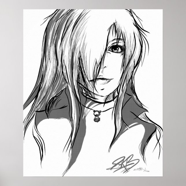 Black and white anime girl poster (Front)