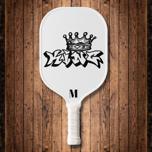 Black and White Anime King Modern Monogram Pickleball Paddle