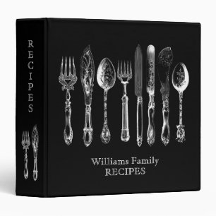Black and White Antique Cutlery Personalized Binder