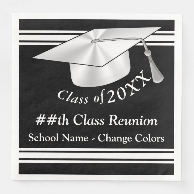 Black and White (ANY COLORS) Class Reunion Napkins (Front)